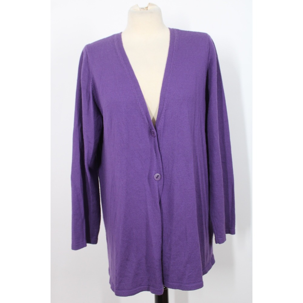 Eileen Fisher XL Purple Merino Wool Two-Button V-Neck Cardigan Sweater